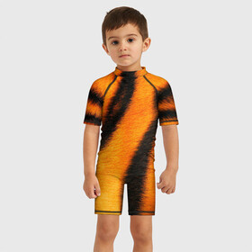 Детский купальный костюм 3D с принтом Шкура тигра в Петрозаводске, Полиэстер 85%, Спандекс 15% | застежка на молнии на спине | кошка | полосатая | текстуры | тигр
