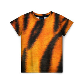Детская футболка 3D с принтом Шкура тигра в Петрозаводске, 100% гипоаллергенный полиэфир | прямой крой, круглый вырез горловины, длина до линии бедер, чуть спущенное плечо, ткань немного тянется | Тематика изображения на принте: кошка | полосатая | текстуры | тигр