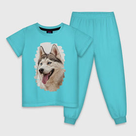 Детская пижама хлопок с принтом Симпотяга волк в Петрозаводске, 100% хлопок |  брюки и футболка прямого кроя, без карманов, на брюках мягкая резинка на поясе и по низу штанин
 | зверь | серый | хаски | хаски бандит