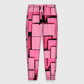 Мужские брюки 3D с принтом Кубики в Петрозаводске, 100% полиэстер | манжеты по низу, эластичный пояс регулируется шнурком, по бокам два кармана без застежек, внутренняя часть кармана из мелкой сетки | квадраты | объем | плитка | розовый