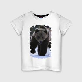 Детская футболка хлопок с принтом Русский медведь в Петрозаводске, 100% хлопок | круглый вырез горловины, полуприлегающий силуэт, длина до линии бедер | берлога | животное | зверь | косолапый | медведь | мишка | потапыч | хищник | хозяин тайги