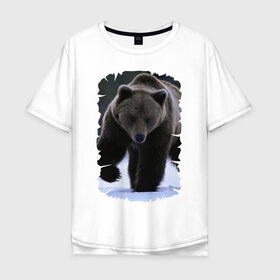 Мужская футболка хлопок Oversize с принтом Русский медведь в Петрозаводске, 100% хлопок | свободный крой, круглый ворот, “спинка” длиннее передней части | Тематика изображения на принте: берлога | животное | зверь | косолапый | медведь | мишка | потапыч | хищник | хозяин тайги