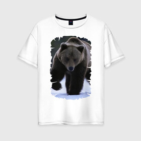 Женская футболка хлопок Oversize с принтом Русский медведь в Петрозаводске, 100% хлопок | свободный крой, круглый ворот, спущенный рукав, длина до линии бедер
 | берлога | животное | зверь | косолапый | медведь | мишка | потапыч | хищник | хозяин тайги
