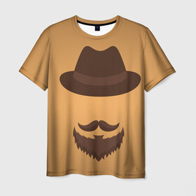 Мужская футболка 3D с принтом Усач в шляпе в Петрозаводске, 100% полиэфир | прямой крой, круглый вырез горловины, длина до линии бедер | Тематика изображения на принте: борода | усы | хипстер | шляпа
