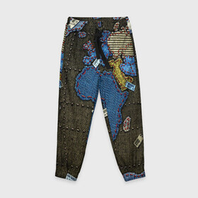 Детские брюки 3D с принтом Мир джинс в Петрозаводске, 100% полиэстер | манжеты по низу, эластичный пояс регулируется шнурком, по бокам два кармана без застежек, внутренняя часть кармана из мелкой сетки | земля | континенты | планета
