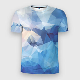 Мужская футболка 3D спортивная с принтом Абстракция в Петрозаводске, 100% полиэстер с улучшенными характеристиками | приталенный силуэт, круглая горловина, широкие плечи, сужается к линии бедра | Тематика изображения на принте: полигоны | синий | треугольники