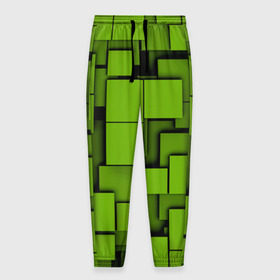 Мужские брюки 3D с принтом Зеленые кубики в Петрозаводске, 100% полиэстер | манжеты по низу, эластичный пояс регулируется шнурком, по бокам два кармана без застежек, внутренняя часть кармана из мелкой сетки | кубы | текстура