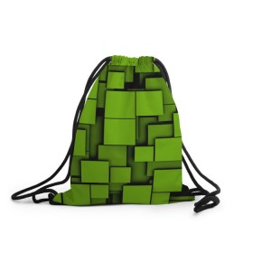 Рюкзак-мешок 3D с принтом Зеленые кубики в Петрозаводске, 100% полиэстер | плотность ткани — 200 г/м2, размер — 35 х 45 см; лямки — толстые шнурки, застежка на шнуровке, без карманов и подкладки | Тематика изображения на принте: кубы | текстура