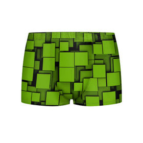 Мужские трусы 3D с принтом Зеленые кубики в Петрозаводске, 50% хлопок, 50% полиэстер | классическая посадка, на поясе мягкая тканевая резинка | кубы | текстура