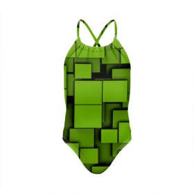 Детский купальник 3D с принтом Зеленые кубики в Петрозаводске, Полиэстер 85%, Спандекс 15% | Слитный крой, подклад по переду изделия, узкие бретели | Тематика изображения на принте: кубы | текстура