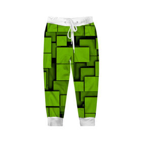 Детские брюки 3D с принтом Зеленые кубики в Петрозаводске, 100% полиэстер | манжеты по низу, эластичный пояс регулируется шнурком, по бокам два кармана без застежек, внутренняя часть кармана из мелкой сетки | кубы | текстура