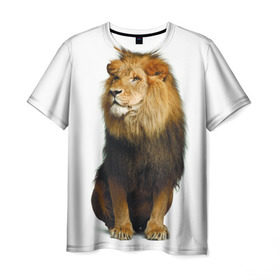 Мужская футболка 3D с принтом Король джунглей в Петрозаводске, 100% полиэфир | прямой крой, круглый вырез горловины, длина до линии бедер | leo | lion | власть | грива | дикая кошка | животное | зверь | клыки | когти | король джунглей | лев | мощь | мудрость | охотник | сила | хитрость | хищник | царь зверей | шерсть