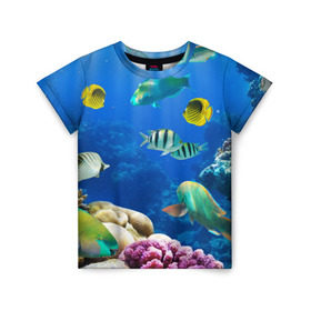 Детская футболка 3D с принтом Дайвинг в Петрозаводске, 100% гипоаллергенный полиэфир | прямой крой, круглый вырез горловины, длина до линии бедер, чуть спущенное плечо, ткань немного тянется | дайвинг | египет | каникулы | коралловый риф | крабы | красное море | море | морские обитатели | океан | отдых | отпуск | подводные красоты | приключение | рыбки | рыбы | туризм