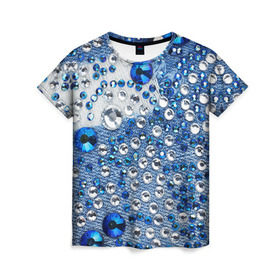Женская футболка 3D с принтом Джинсовый 3 в Петрозаводске, 100% полиэфир ( синтетическое хлопкоподобное полотно) | прямой крой, круглый вырез горловины, длина до линии бедер | джинсовый | джинсы | стразы