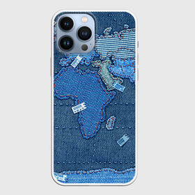 Чехол для iPhone 13 Pro Max с принтом Джинсовый 4 в Петрозаводске,  |  | джинсовый | джинсы | карта | мир