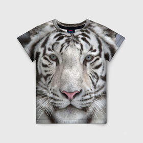 Детская футболка 3D с принтом Бенгальский тигр в Петрозаводске, 100% гипоаллергенный полиэфир | прямой крой, круглый вырез горловины, длина до линии бедер, чуть спущенное плечо, ткань немного тянется | Тематика изображения на принте: tiger | белый | дикая кошка | тигр | хищник