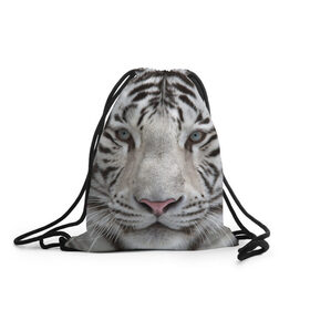 Рюкзак-мешок 3D с принтом Бенгальский тигр в Петрозаводске, 100% полиэстер | плотность ткани — 200 г/м2, размер — 35 х 45 см; лямки — толстые шнурки, застежка на шнуровке, без карманов и подкладки | Тематика изображения на принте: tiger | белый | дикая кошка | тигр | хищник