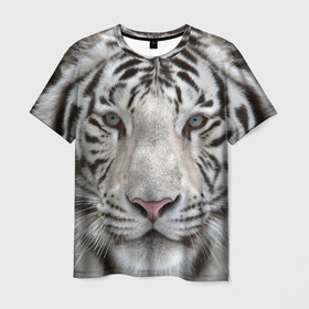 Мужская футболка 3D с принтом Бенгальский тигр в Петрозаводске, 100% полиэфир | прямой крой, круглый вырез горловины, длина до линии бедер | tiger | белый | дикая кошка | тигр | хищник