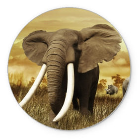 Коврик круглый с принтом Могучий слон в Петрозаводске, резина и полиэстер | круглая форма, изображение наносится на всю лицевую часть | elephant | африка | бивни | джунгли | мамонт | савана | сафари | слон | хобот