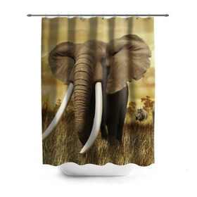 Штора 3D для ванной с принтом Могучий слон в Петрозаводске, 100% полиэстер | плотность материала — 100 г/м2. Стандартный размер — 146 см х 180 см. По верхнему краю — пластиковые люверсы для креплений. В комплекте 10 пластиковых колец | elephant | африка | бивни | джунгли | мамонт | савана | сафари | слон | хобот