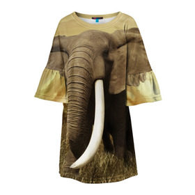 Детское платье 3D с принтом Могучий слон в Петрозаводске, 100% полиэстер | прямой силуэт, чуть расширенный к низу. Круглая горловина, на рукавах — воланы | Тематика изображения на принте: elephant | африка | бивни | джунгли | мамонт | савана | сафари | слон | хобот