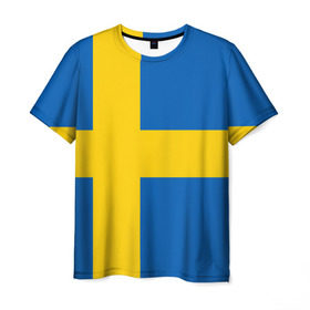 Мужская футболка 3D с принтом Швеция в Петрозаводске, 100% полиэфир | прямой крой, круглый вырез горловины, длина до линии бедер | сборная | футбол