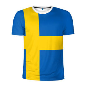 Мужская футболка 3D спортивная с принтом Швеция в Петрозаводске, 100% полиэстер с улучшенными характеристиками | приталенный силуэт, круглая горловина, широкие плечи, сужается к линии бедра | сборная | футбол
