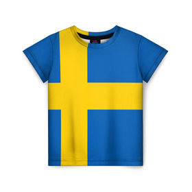 Детская футболка 3D с принтом Швеция в Петрозаводске, 100% гипоаллергенный полиэфир | прямой крой, круглый вырез горловины, длина до линии бедер, чуть спущенное плечо, ткань немного тянется | Тематика изображения на принте: сборная | футбол