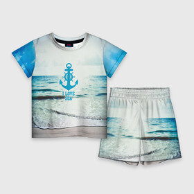 Детский костюм с шортами 3D с принтом I love sea в Петрозаводске,  |  | sea | вода | волны | лето | море | океан | солнце | якорь