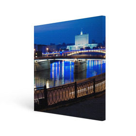 Холст квадратный с принтом Москва в Петрозаводске, 100% ПВХ |  | Тематика изображения на принте: moscow | город | ночной | пейзаж