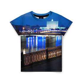 Детская футболка 3D с принтом Москва в Петрозаводске, 100% гипоаллергенный полиэфир | прямой крой, круглый вырез горловины, длина до линии бедер, чуть спущенное плечо, ткань немного тянется | Тематика изображения на принте: moscow | город | ночной | пейзаж