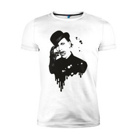 Мужская футболка премиум с принтом Marilyn Manson в Петрозаводске, 92% хлопок, 8% лайкра | приталенный силуэт, круглый вырез ворота, длина до линии бедра, короткий рукав | Тематика изображения на принте: manson | marilyn | менсон | мерлин мэнсон | мэнсон