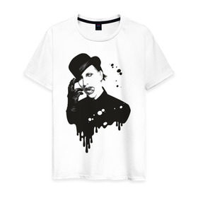 Мужская футболка хлопок с принтом Marilyn Manson в Петрозаводске, 100% хлопок | прямой крой, круглый вырез горловины, длина до линии бедер, слегка спущенное плечо. | Тематика изображения на принте: manson | marilyn | менсон | мерлин мэнсон | мэнсон