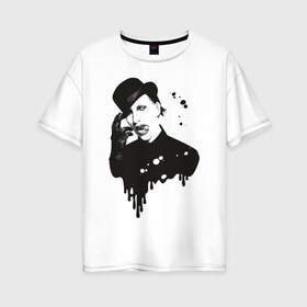 Женская футболка хлопок Oversize с принтом Marilyn Manson в Петрозаводске, 100% хлопок | свободный крой, круглый ворот, спущенный рукав, длина до линии бедер
 | manson | marilyn | менсон | мерлин мэнсон | мэнсон