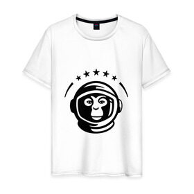 Мужская футболка хлопок с принтом Обезьяна космонавт в Петрозаводске, 100% хлопок | прямой крой, круглый вырез горловины, длина до линии бедер, слегка спущенное плечо. | космос