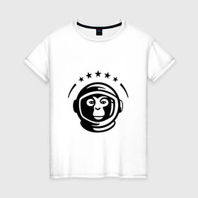 Женская футболка хлопок с принтом Обезьяна космонавт в Петрозаводске, 100% хлопок | прямой крой, круглый вырез горловины, длина до линии бедер, слегка спущенное плечо | космос