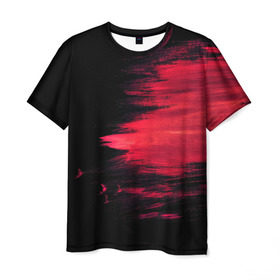Мужская футболка 3D с принтом Краска в Петрозаводске, 100% полиэфир | прямой крой, круглый вырез горловины, длина до линии бедер | красный | потертости | черный