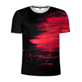 Мужская футболка 3D спортивная с принтом Краска в Петрозаводске, 100% полиэстер с улучшенными характеристиками | приталенный силуэт, круглая горловина, широкие плечи, сужается к линии бедра | красный | потертости | черный