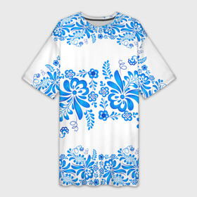 Платье-футболка 3D с принтом Гжель в Петрозаводске,  |  | роспись | россия | русь | узор