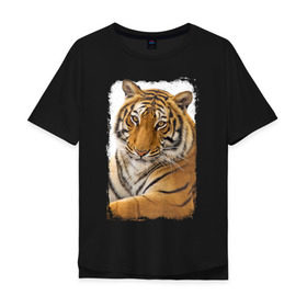 Мужская футболка хлопок Oversize с принтом Тигр (retro style) в Петрозаводске, 100% хлопок | свободный крой, круглый ворот, “спинка” длиннее передней части | tiger | дикая кошка | тигр | хищник