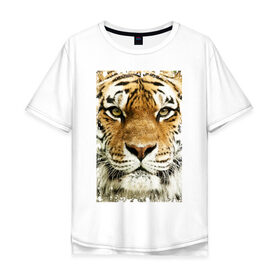 Мужская футболка хлопок Oversize с принтом Тигр (retro style) в Петрозаводске, 100% хлопок | свободный крой, круглый ворот, “спинка” длиннее передней части | tiger | дикая кошка | тигр | хищник