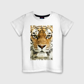 Детская футболка хлопок с принтом Тигр (retro style) в Петрозаводске, 100% хлопок | круглый вырез горловины, полуприлегающий силуэт, длина до линии бедер | tiger | дикая кошка | тигр | хищник