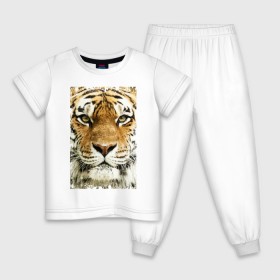 Детская пижама хлопок с принтом Тигр (retro style) в Петрозаводске, 100% хлопок |  брюки и футболка прямого кроя, без карманов, на брюках мягкая резинка на поясе и по низу штанин
 | Тематика изображения на принте: tiger | дикая кошка | тигр | хищник