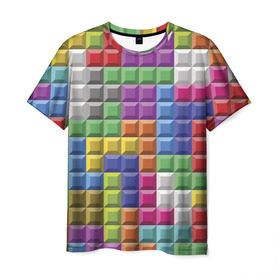 Мужская футболка 3D с принтом Цветной тетрис в Петрозаводске, 100% полиэфир | прямой крой, круглый вырез горловины, длина до линии бедер | тетрис