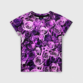 Детская футболка 3D с принтом Цветочки в Петрозаводске, 100% гипоаллергенный полиэфир | прямой крой, круглый вырез горловины, длина до линии бедер, чуть спущенное плечо, ткань немного тянется | роза | сиреневый | фиолетовый | цветы