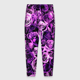 Мужские брюки 3D с принтом Цветочки в Петрозаводске, 100% полиэстер | манжеты по низу, эластичный пояс регулируется шнурком, по бокам два кармана без застежек, внутренняя часть кармана из мелкой сетки | роза | сиреневый | фиолетовый | цветы