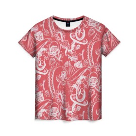 Женская футболка 3D с принтом Гавайская 1 в Петрозаводске, 100% полиэфир ( синтетическое хлопкоподобное полотно) | прямой крой, круглый вырез горловины, длина до линии бедер | гавайи | растительный орнамент | рубашка