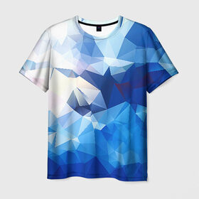 Мужская футболка 3D с принтом Абстракция в Петрозаводске, 100% полиэфир | прямой крой, круглый вырез горловины, длина до линии бедер | Тематика изображения на принте: полигоны | синий | треугольники