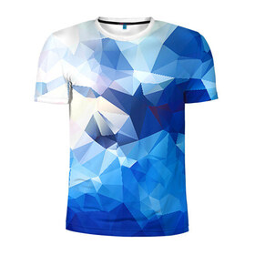 Мужская футболка 3D спортивная с принтом Абстракция в Петрозаводске, 100% полиэстер с улучшенными характеристиками | приталенный силуэт, круглая горловина, широкие плечи, сужается к линии бедра | Тематика изображения на принте: полигоны | синий | треугольники