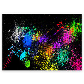 Поздравительная открытка с принтом Брызги красок в Петрозаводске, 100% бумага | плотность бумаги 280 г/м2, матовая, на обратной стороне линовка и место для марки
 | кляксы | цветной | яркий